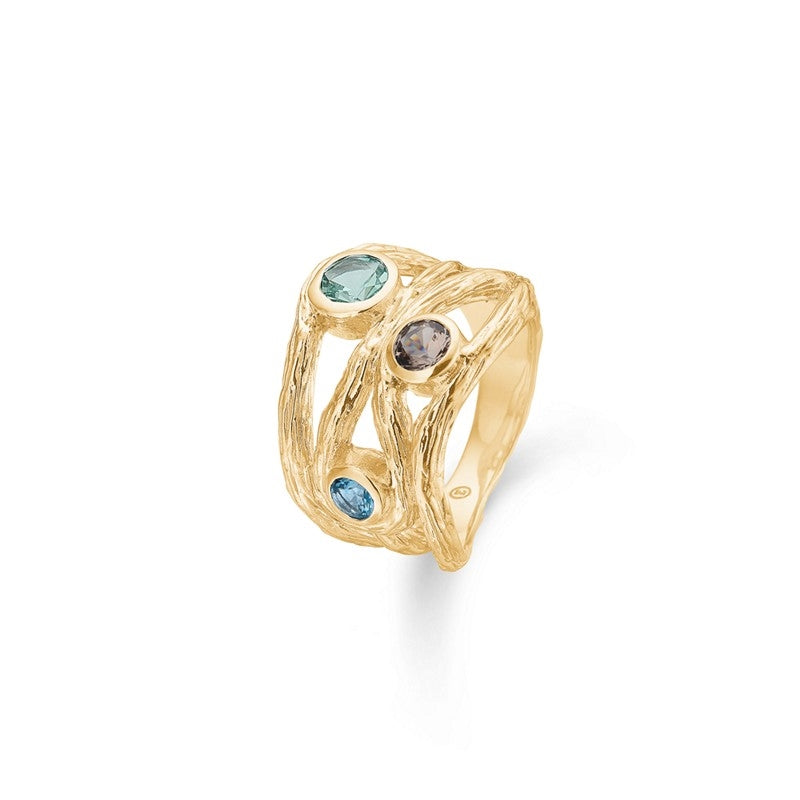 Evergreen ring fra Studio Z i 18 karat forgyldt sterlingsølv med farvede zirkonia.